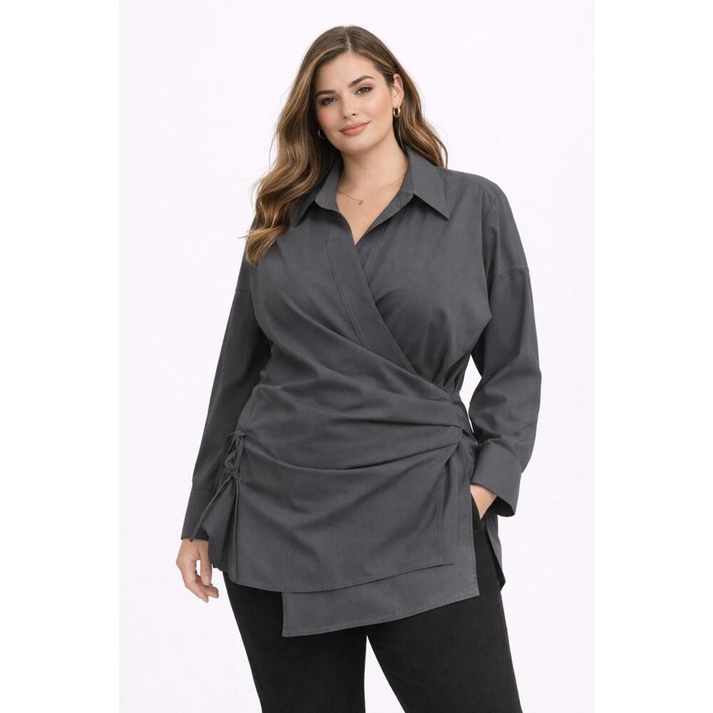 ZARA Gray Wrap-Style Long Sleeve Shirt